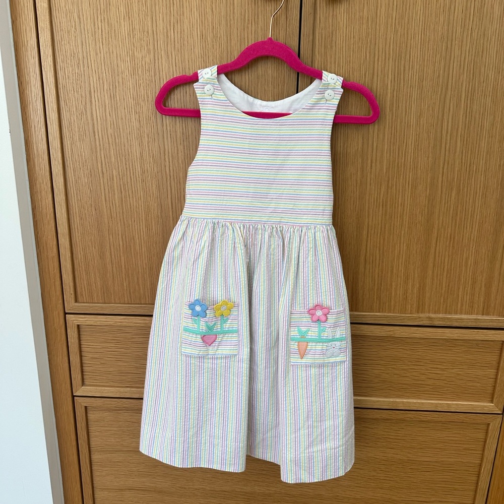 Florence Eiseman Pastel Stripe Sleeveless Pocket Dress with Appliqués, Size 8